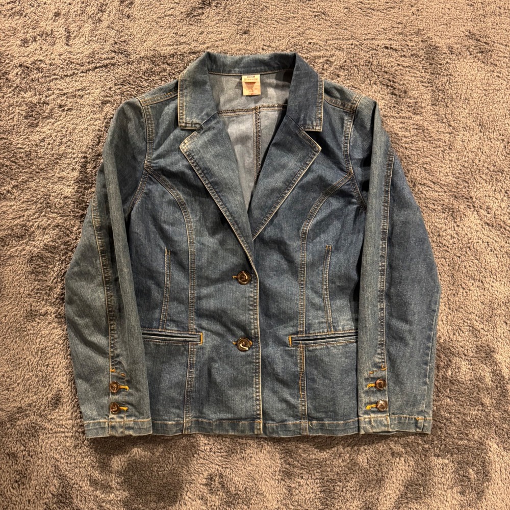 Faded Glory Womens Stretch Denim Blazer Jacket Blue Medium Wash Size‎ L 12-14